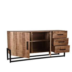 0dressoir Bolivia Rough Mangohout Zwart Metaal 184x40x85 Cm Perspectief