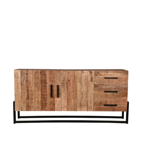 1dressoir Bolivia Rough Mangohout Zwart Metaal 184x40x85 Cm Voorkant