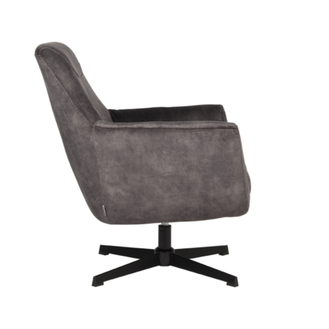 1fauteuil Toby Antraciet Velours 75x80x85 Cm Zijkant