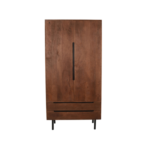 1hoge Kast Rio 2 Deurs Espresso Mangohout 100x40x200 Cm Voorkant